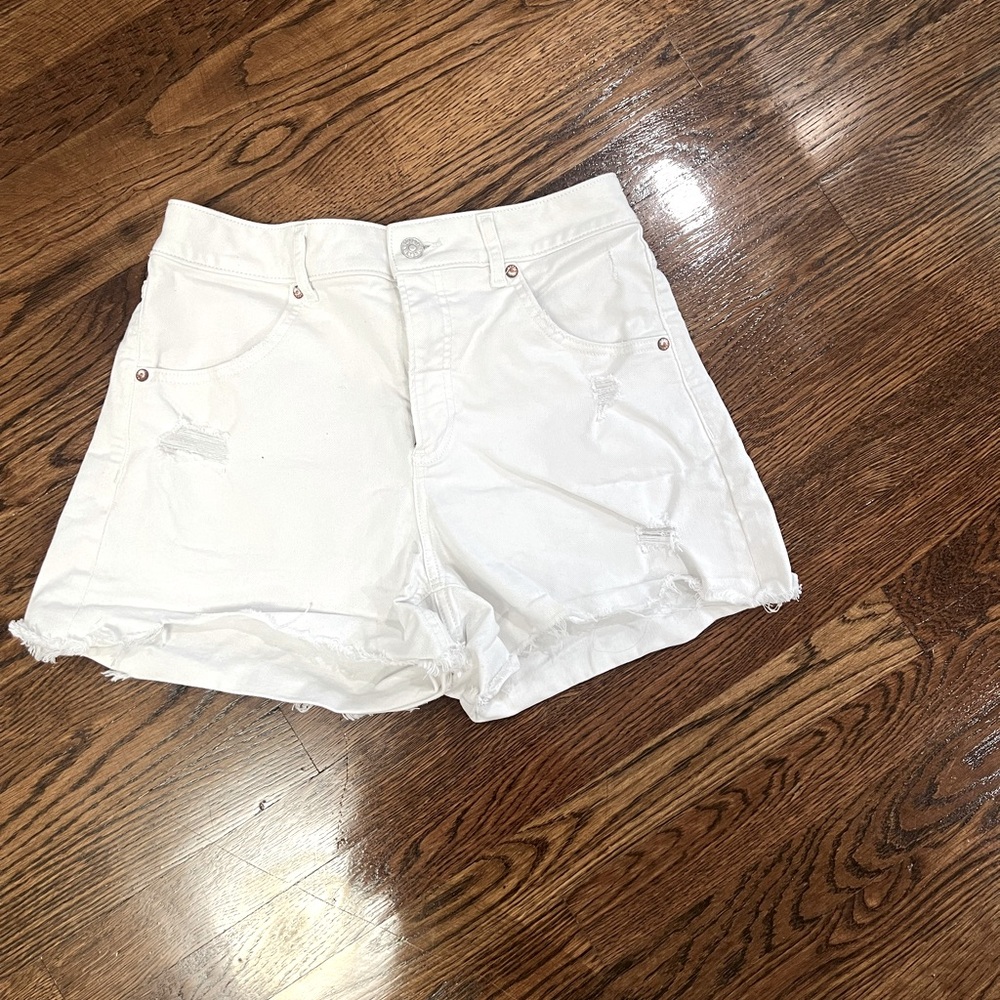 High rise white denim shorts